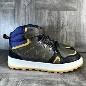 Rockport Grady Hiking‎ Boots Kids 4 Olive Green Navy Blue Rugged High Top NEW